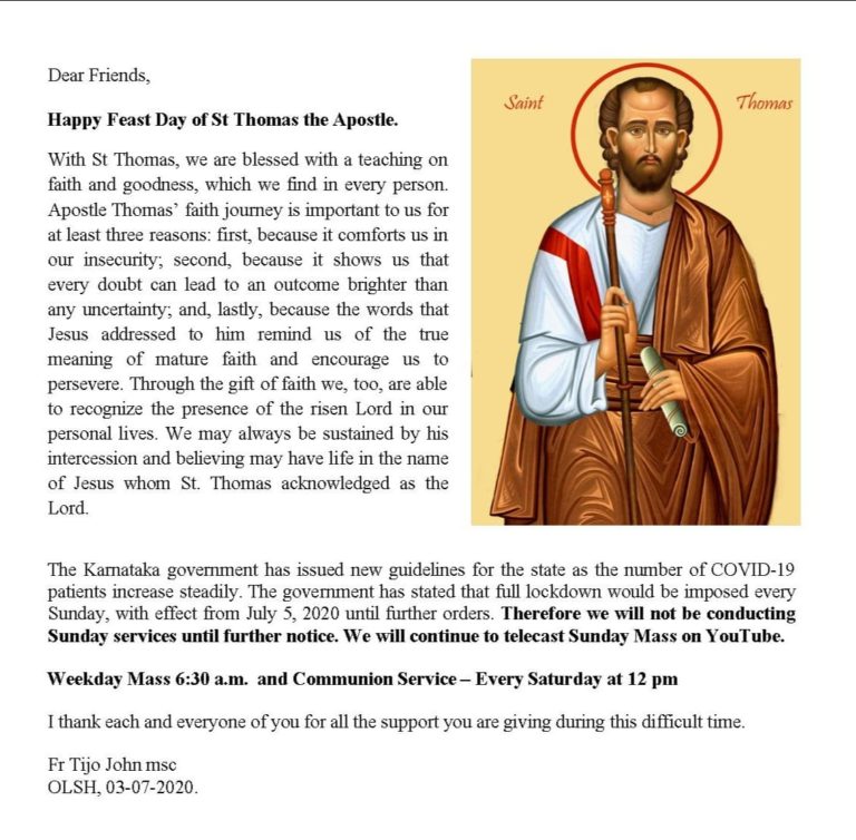 Happy Feast Day of Saint Thomas the Apostle OLSH